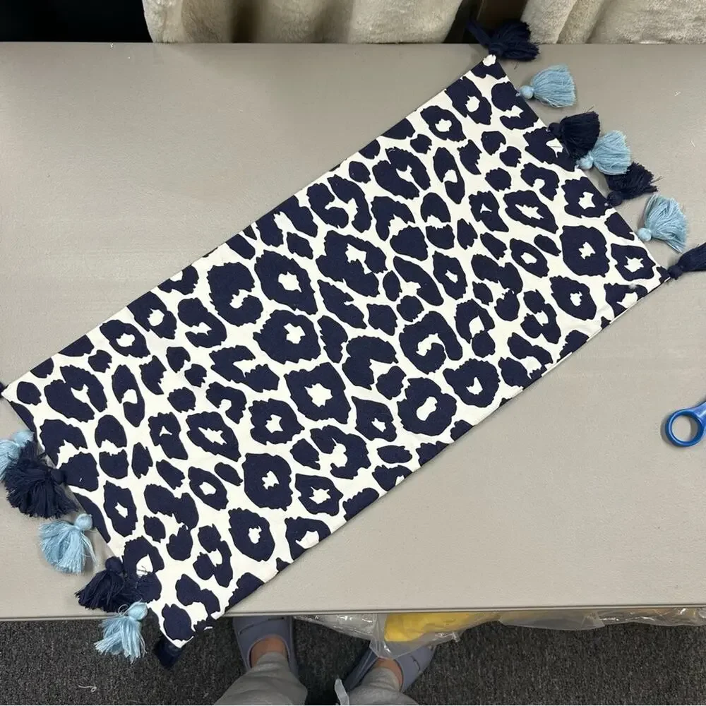Pottery Barn Mark & Graham Leopard Animal Print Blue Tassel Pillow Cover 12 x 24